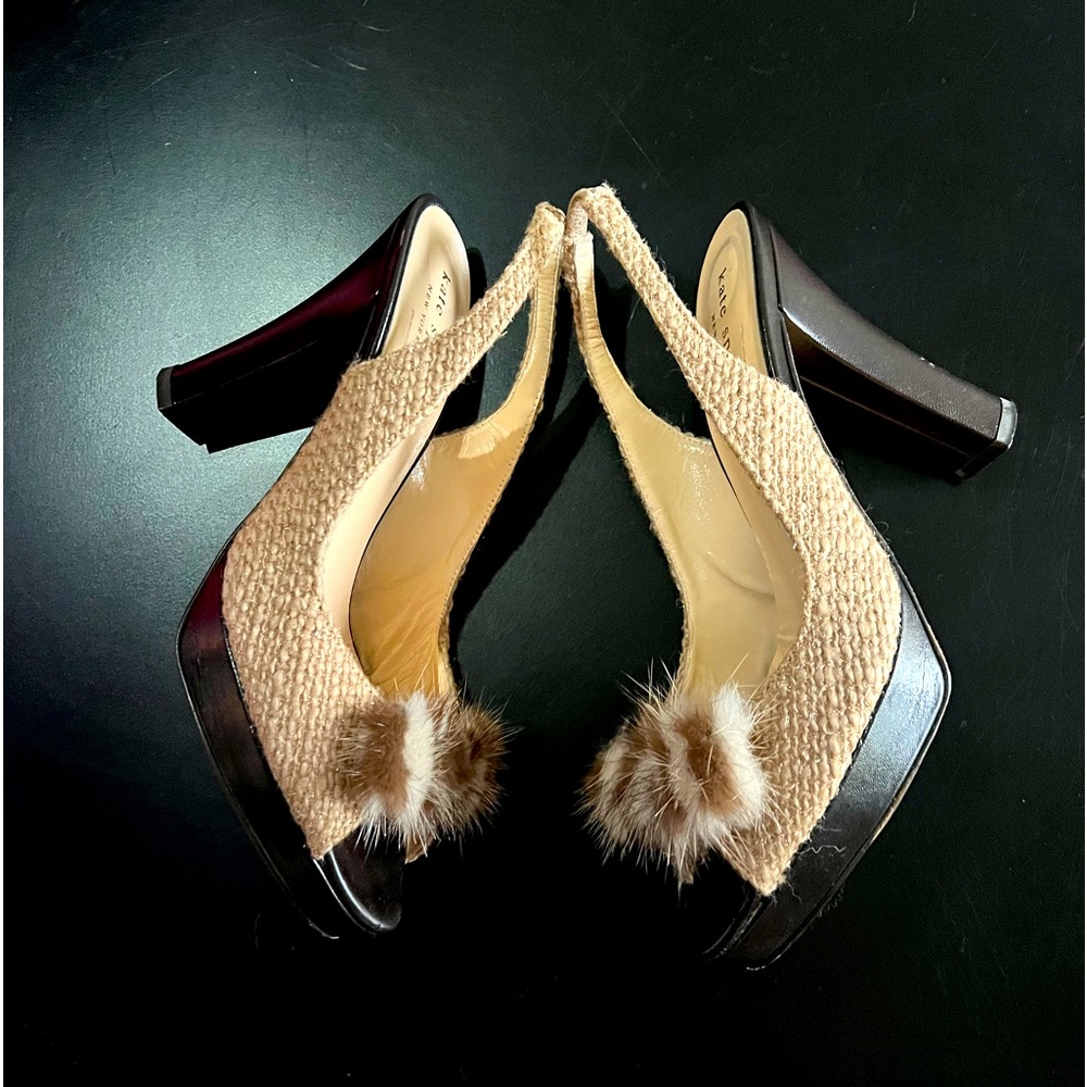 KATE SPADE REAL FUR VAMP OPEN TOE HEELS SIZE 7